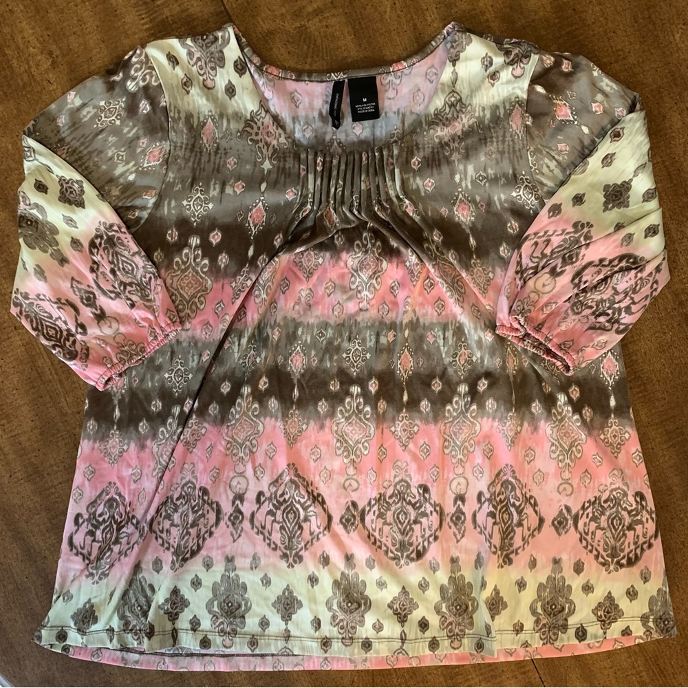 New Directions Pink & Green Blouse